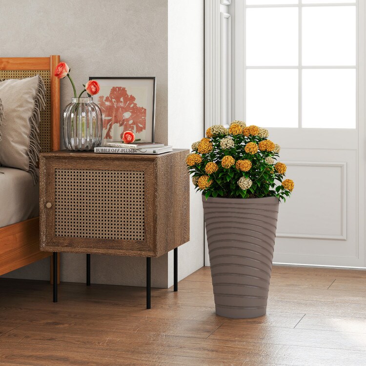 2-Piece Outdoor Plant Pots Brown Grey with Handles Detachable Inner Bucket and Good Drainage