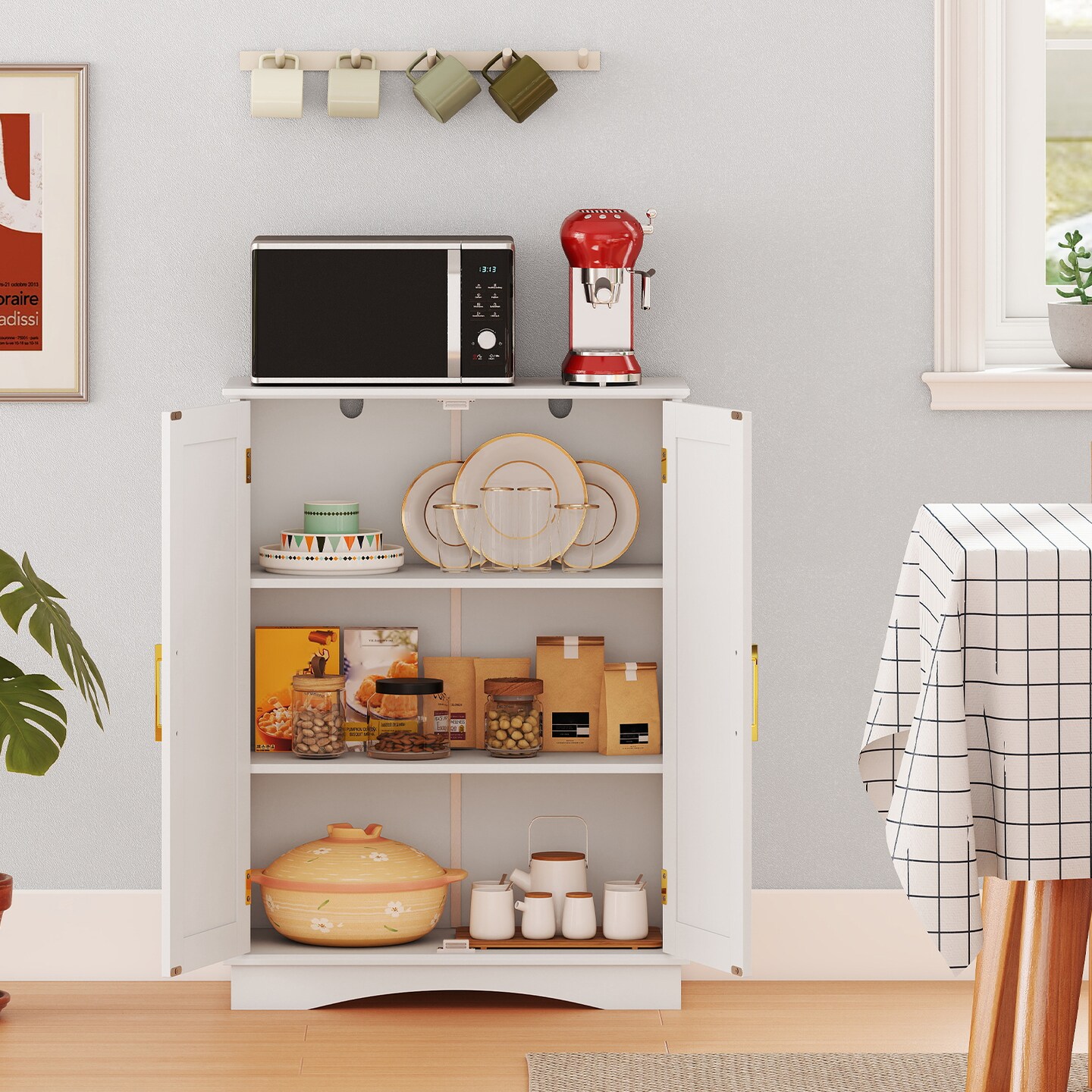 Bathroom Cabinet with 2 Doors, Adjustable Shelves, and Handles