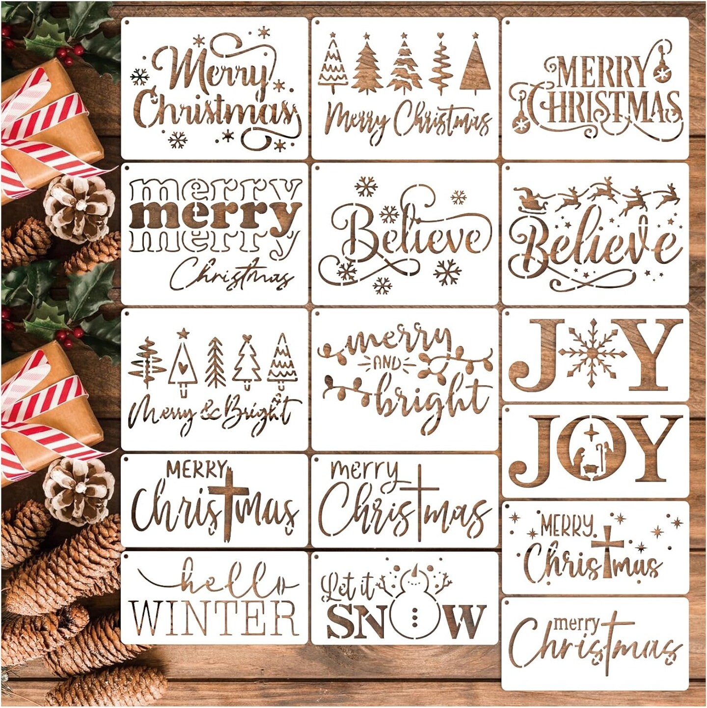 16pcs Merry Christmas Stencils(16 Merry Christmas)
