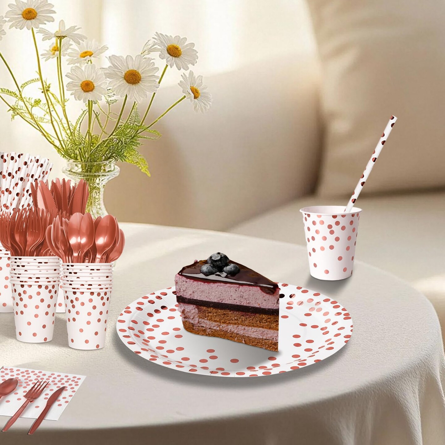 Nkaiso Paper Plates and Napkins Set, 193 Pieces Rose Gold Party Supplies Includes Paper Plates Cups Napkins Straws and Cutlery for Birthday Wedding Holidays Parties Decorations-24 Guests