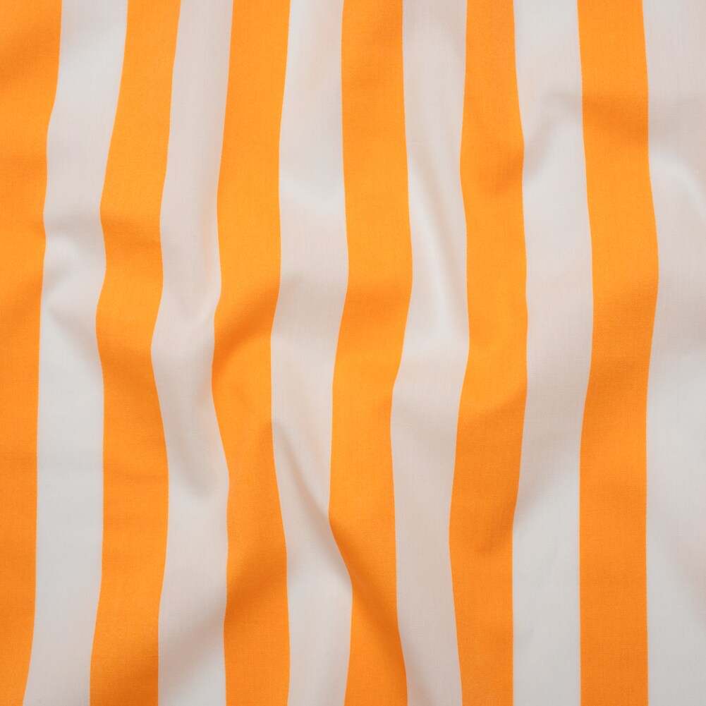 1 Yard Saffron Yellow and White Awning Stripes Cotton and Rayon Shirting Deadstock