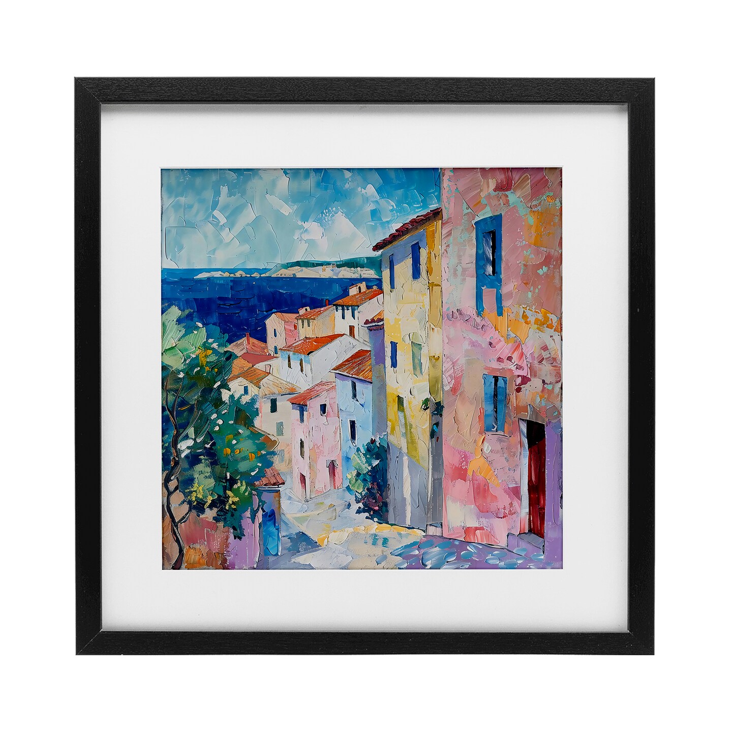 Stupell Industries Mediterranean Coastal Town Framed Print Under Glass, design by LSR Creative Studio