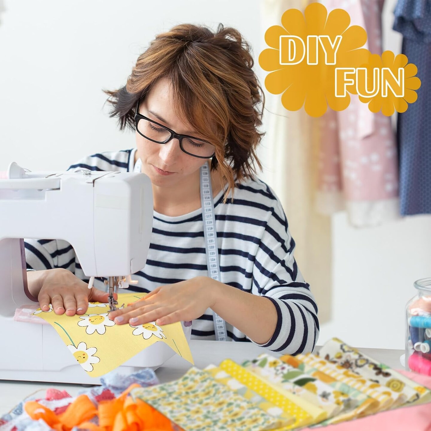 500 Pcs 5 x 5 Inches Cotton Fabric Squares Precut(Yellow Floral)