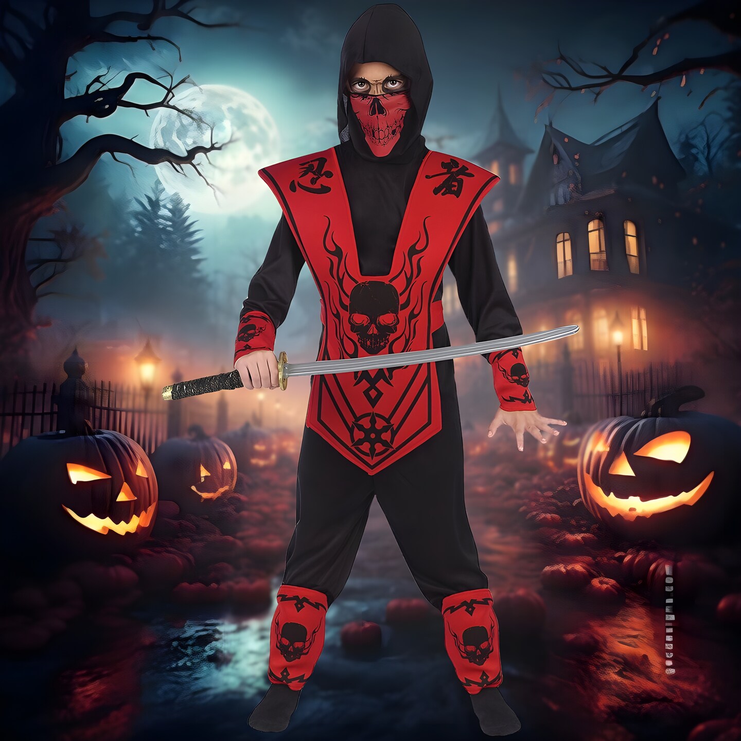 Ninja Warrior Outfit in Red &#x26; Black Kids&#x2019; Costume