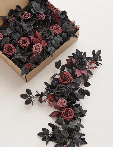 6 Pack 2ft Artificial Flower Garlands Black and Burgundy Wedding Decor