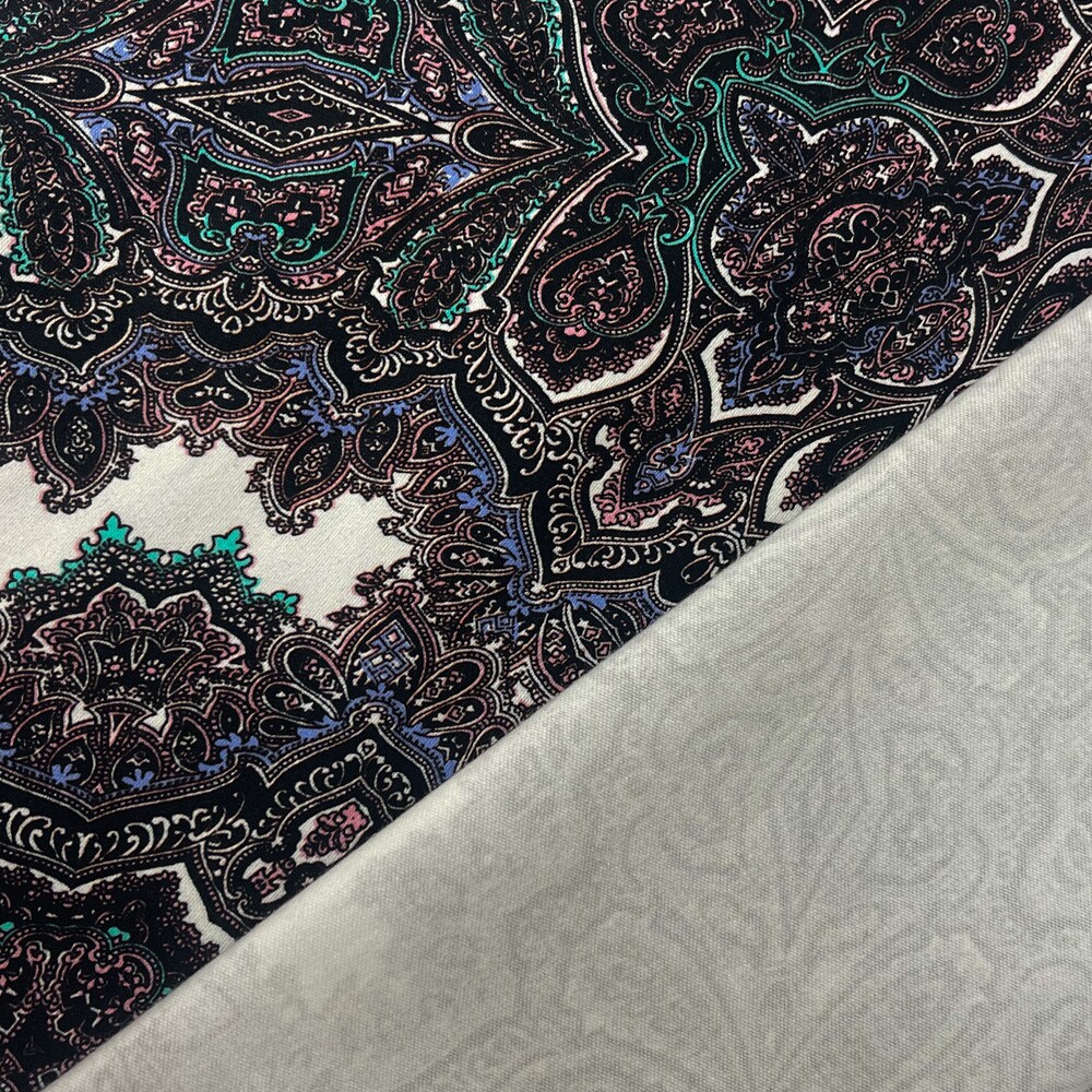 Purple-Multi Cotton Baroque Printed Stretch Spandex Italian Sateen Fabric By the Yard