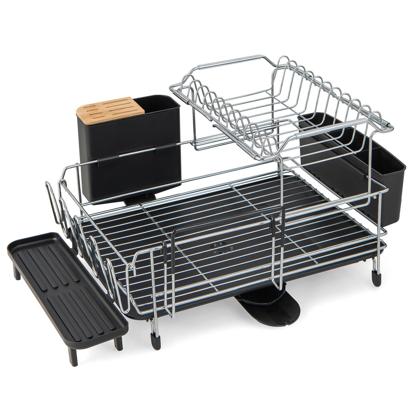 2-Tier Dish Drying Rack with Expandable Top Layer and Auto-Draining ...