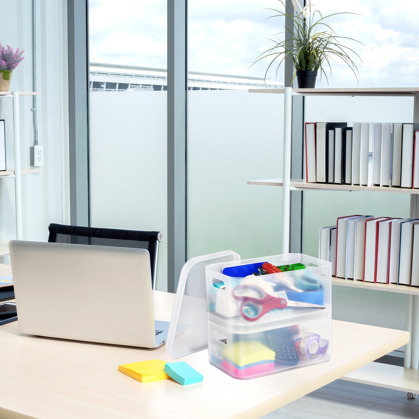 Sorbus Stackable Plastic Frosted Organizer Bins (2 Pack) - Perfect for storing items maintaining space neat and decluttered