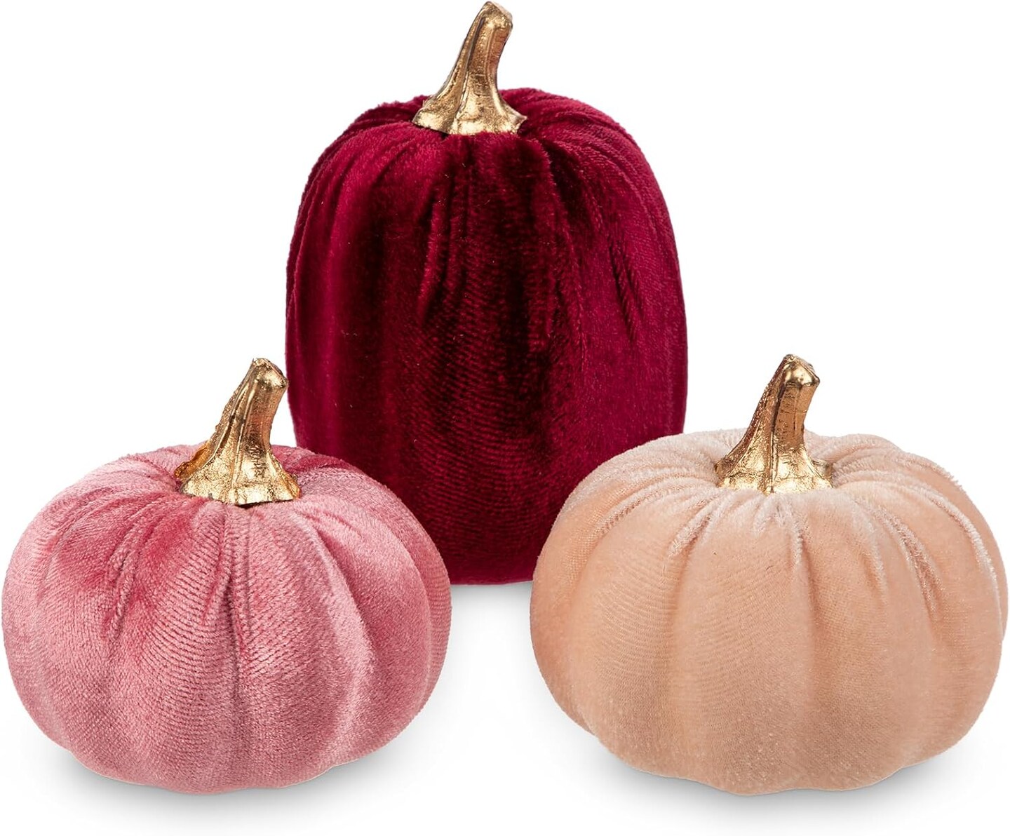 Artificial Velvet Pumpkins Fall Decor - 3 PCS Faux Fabric Foam Mini Orange Pumpkins DIY Decorative