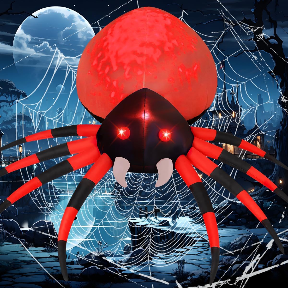 GOOSH 12 FT Width Halloween Inflatable Spider Outdoor Decoration with Magic Light