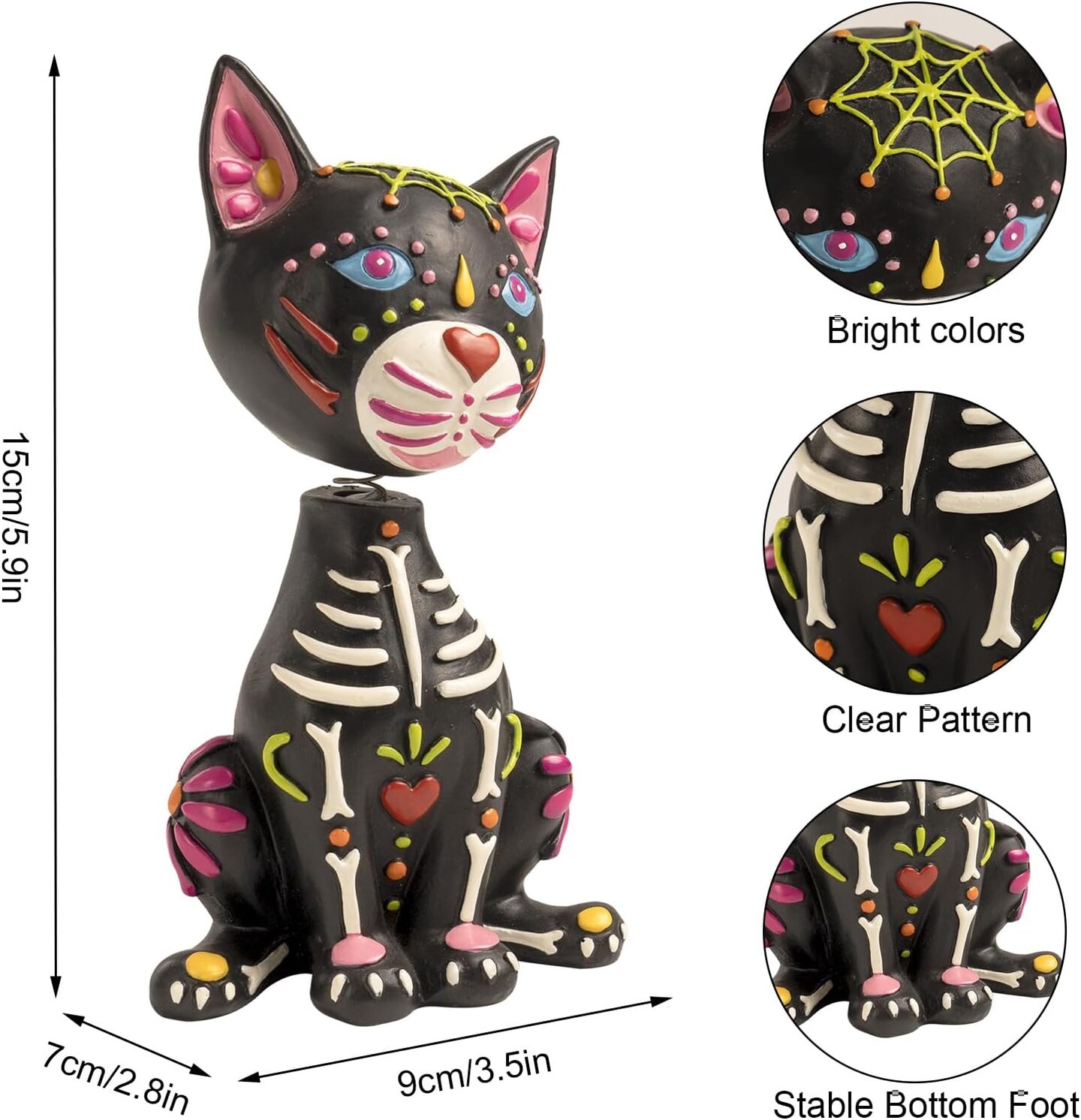 Day of The Dead Cat Figurine, 5.9&#x22; Resin Dia De Los Muertos Sugar Skull Statue Ofrenda Altar Table Top Decorations for Home