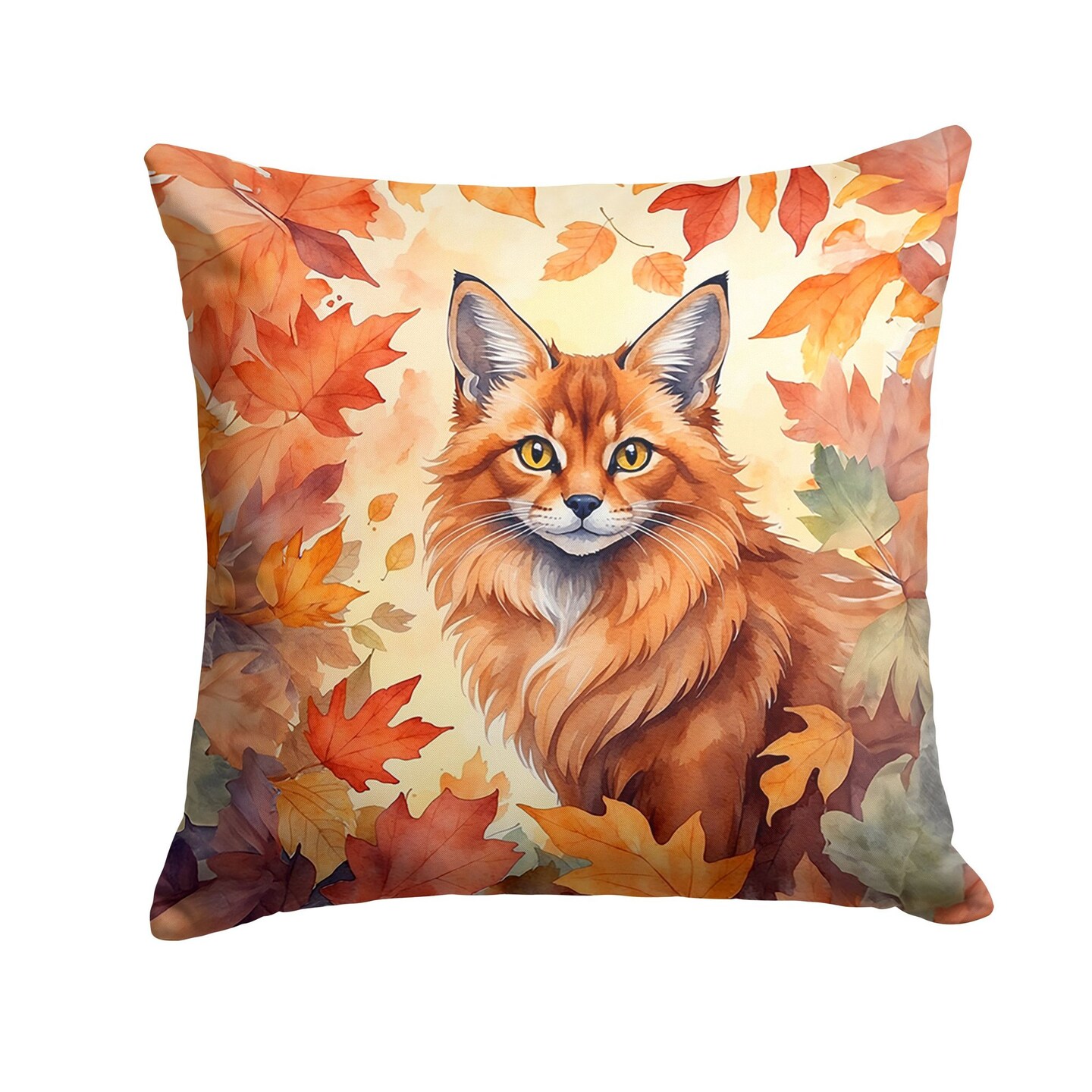 Edge Collections - 18" x 18" - Multicolor - Somali Cat Fall Leaves Throw Pillow - 1 Piece