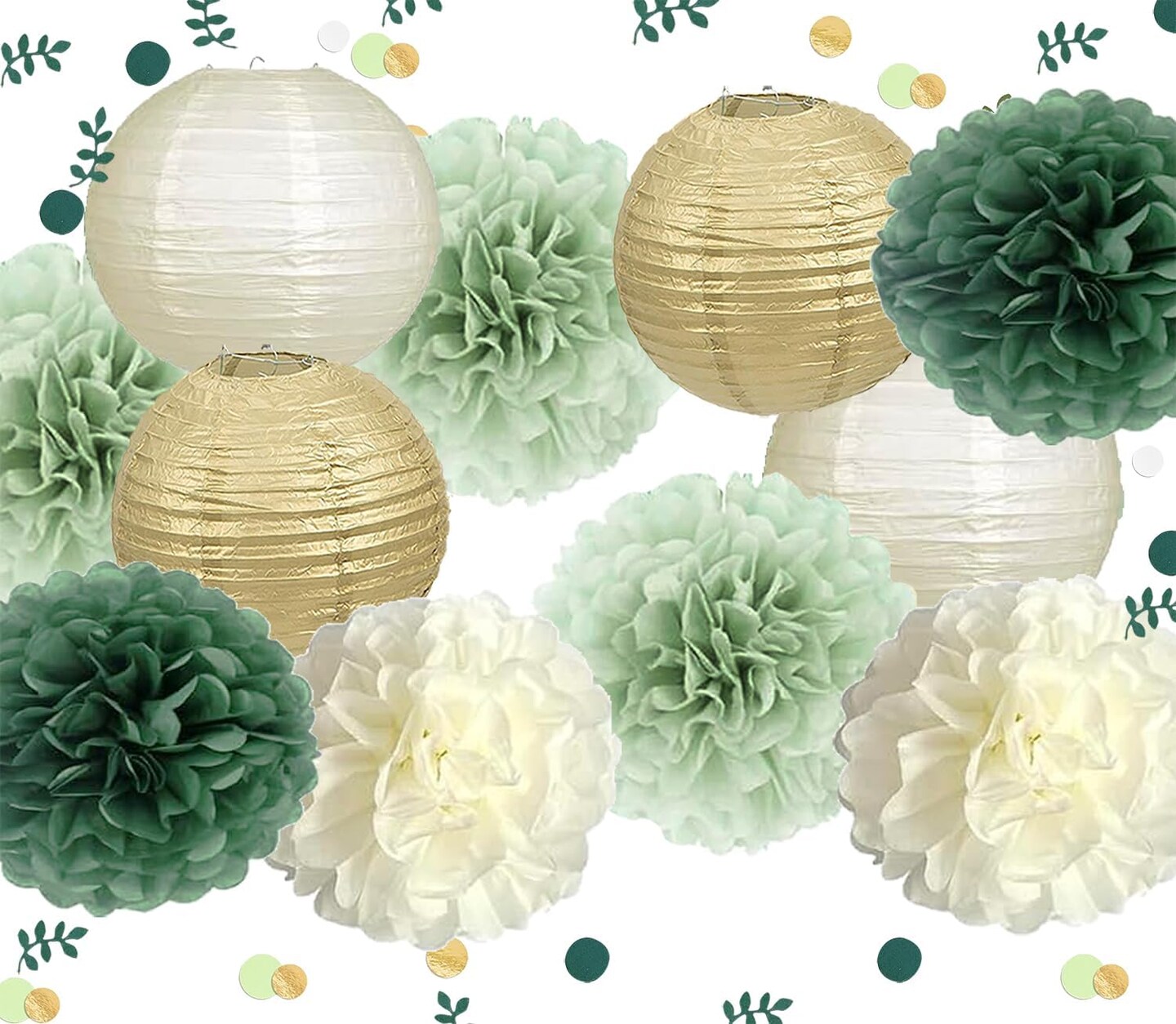 Mint Sage Green Party Decorations(Beige + Soft Dark Green)
