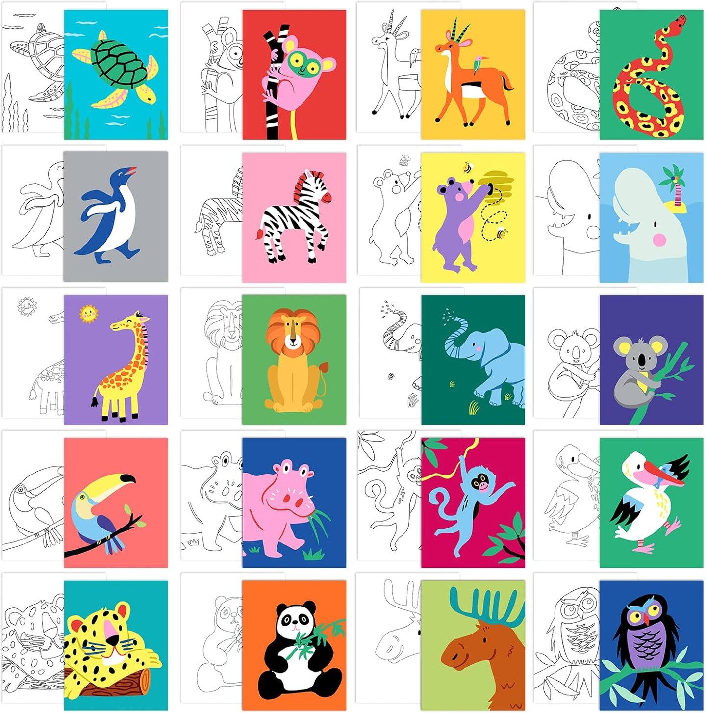 20Pcs Pre Drawn Canvas for Painting for Boys Girls Animal Pre Printed Canvas with Pictures to Paint Gift for Kids Beginners Students DIY Paint Art Supplies, 8 x 10 Inch