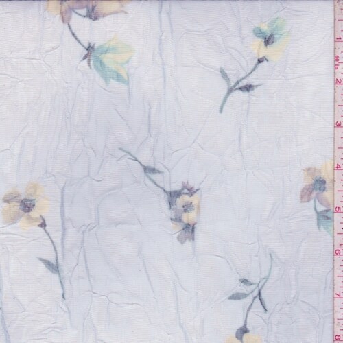 White Floral Crinkle Mesh Fabric By the Yard