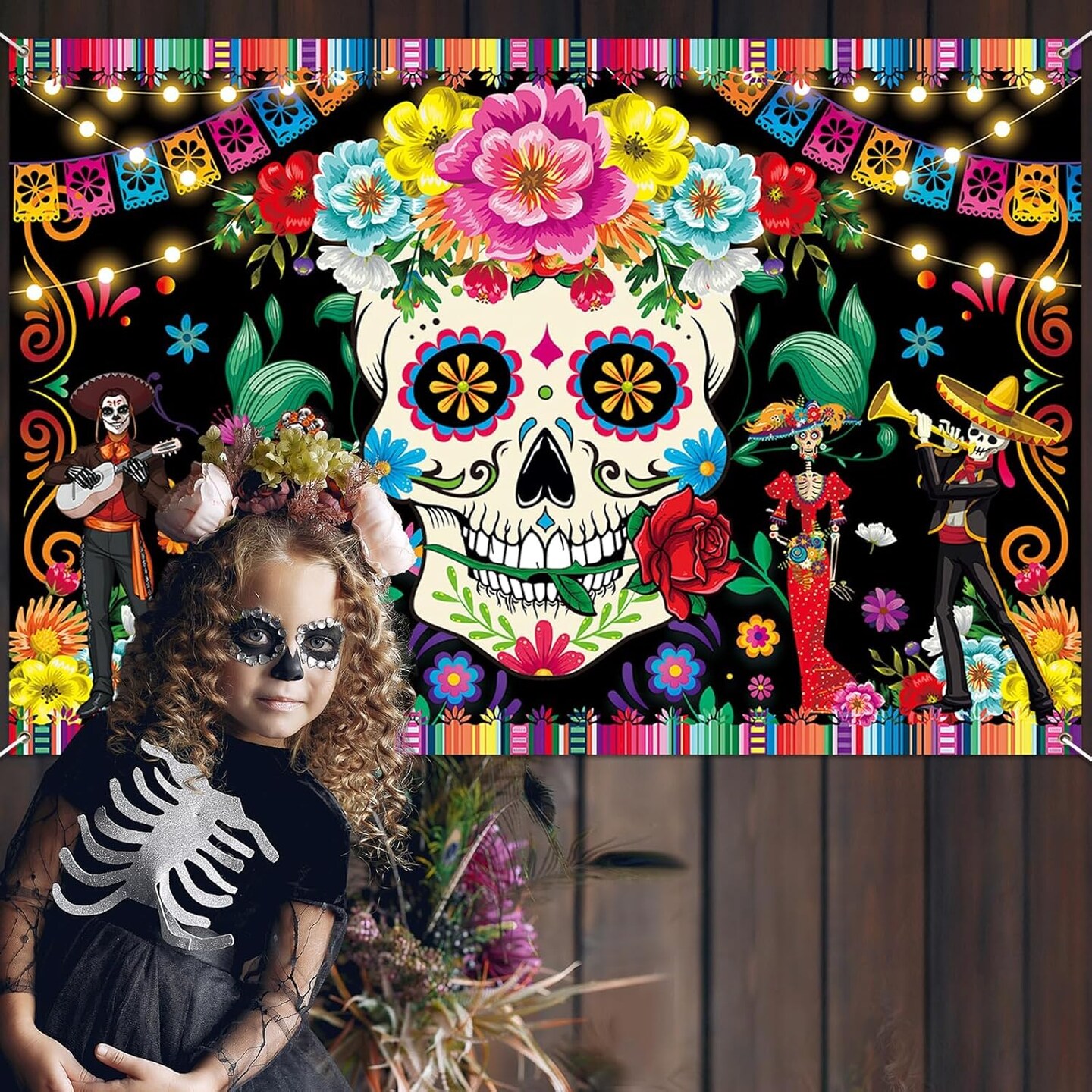 Premium Dia De Los Muertos Decorations Banner (Colorful)