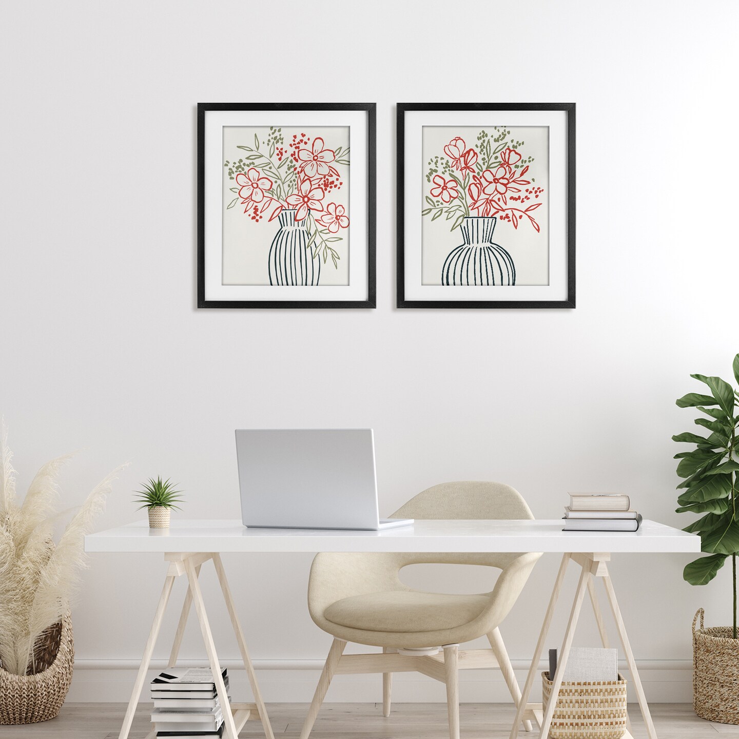 Stupell Industries Botanical Outline Simplicity 2pc Framed Print Under Glass Set, design by Aria K.