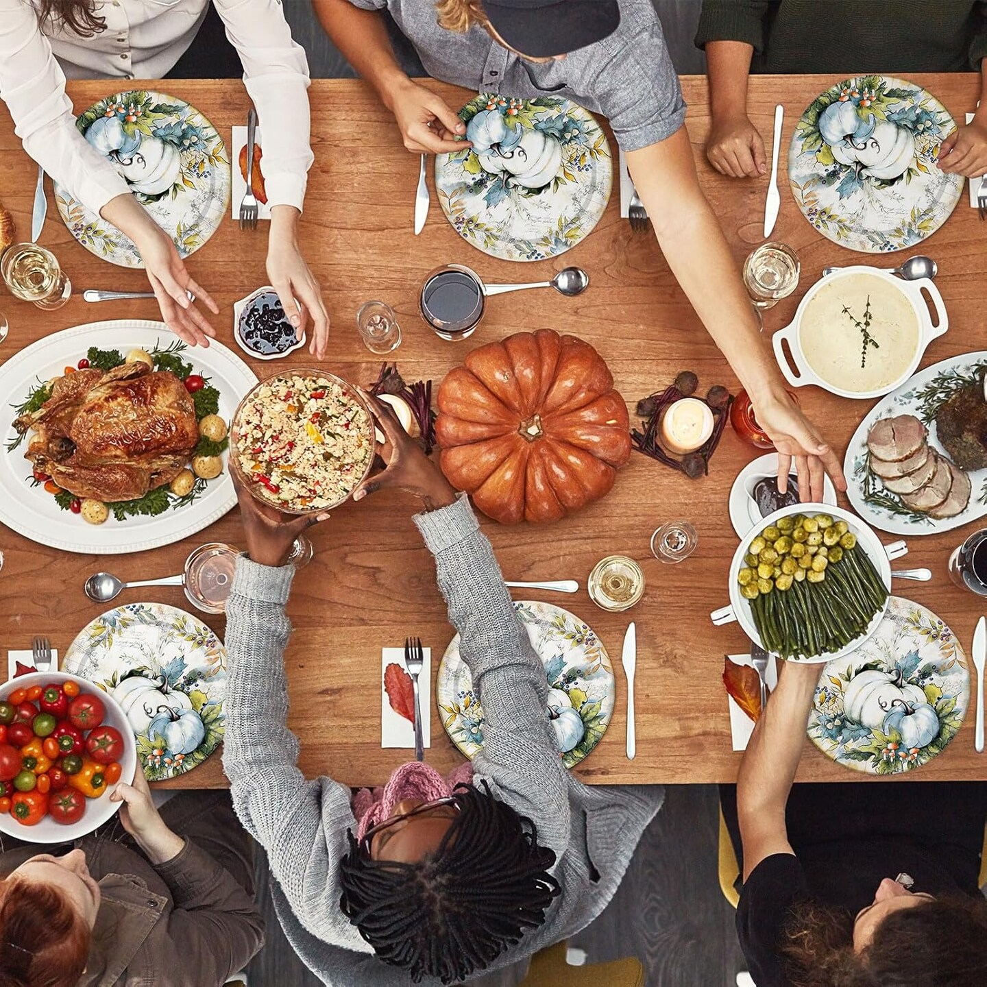 72Pcs Thanksgiving Plates and Napkins (Blue)