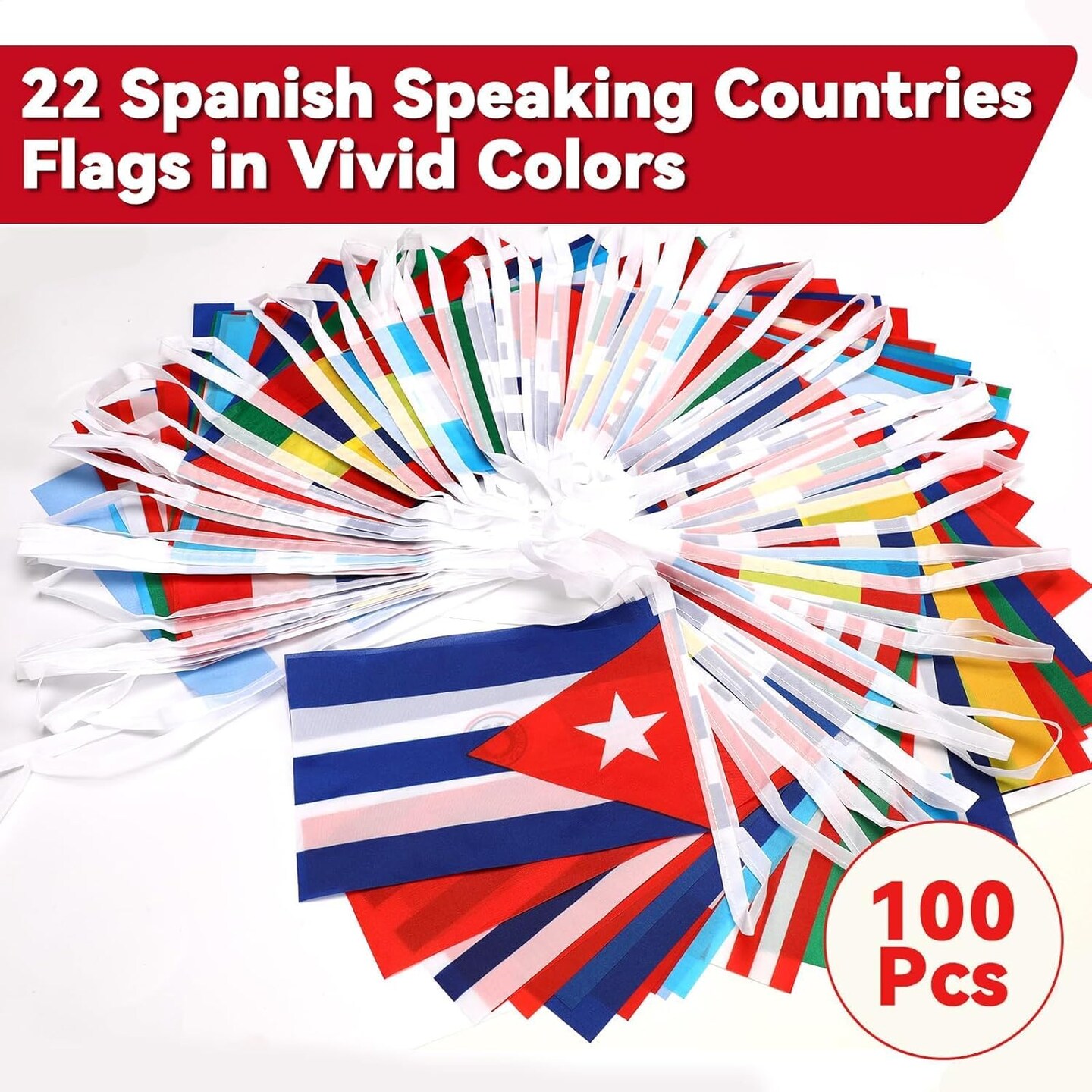 82 Ft Hispanic Heritage Month Decorations, 22 Countries Spanish Speaking Flags Banner String(Multicolor)