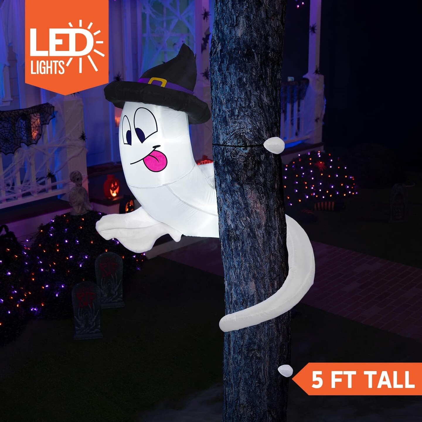 i 5 ft Tall Halloween Inflatables Outdoor Decorations with Build-in LEDs (White)