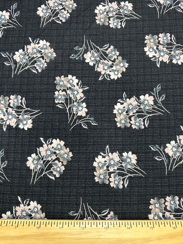 Black Floral Print Ripstop Look Poly Chiffon Fabric By the Yard