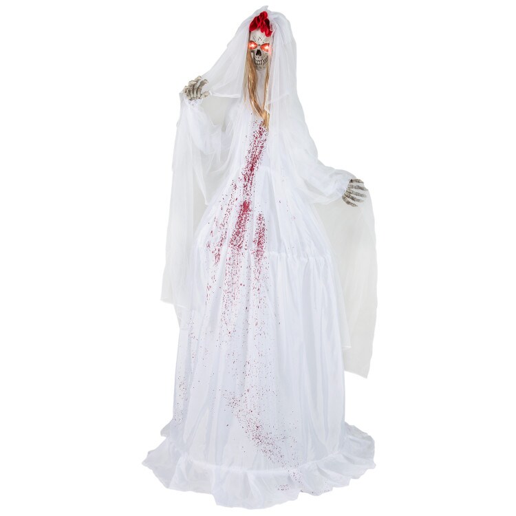 Life-Size 7.2ft Halloween Animatronic Bride with Moving Head Sound Effects and Poseable Arms