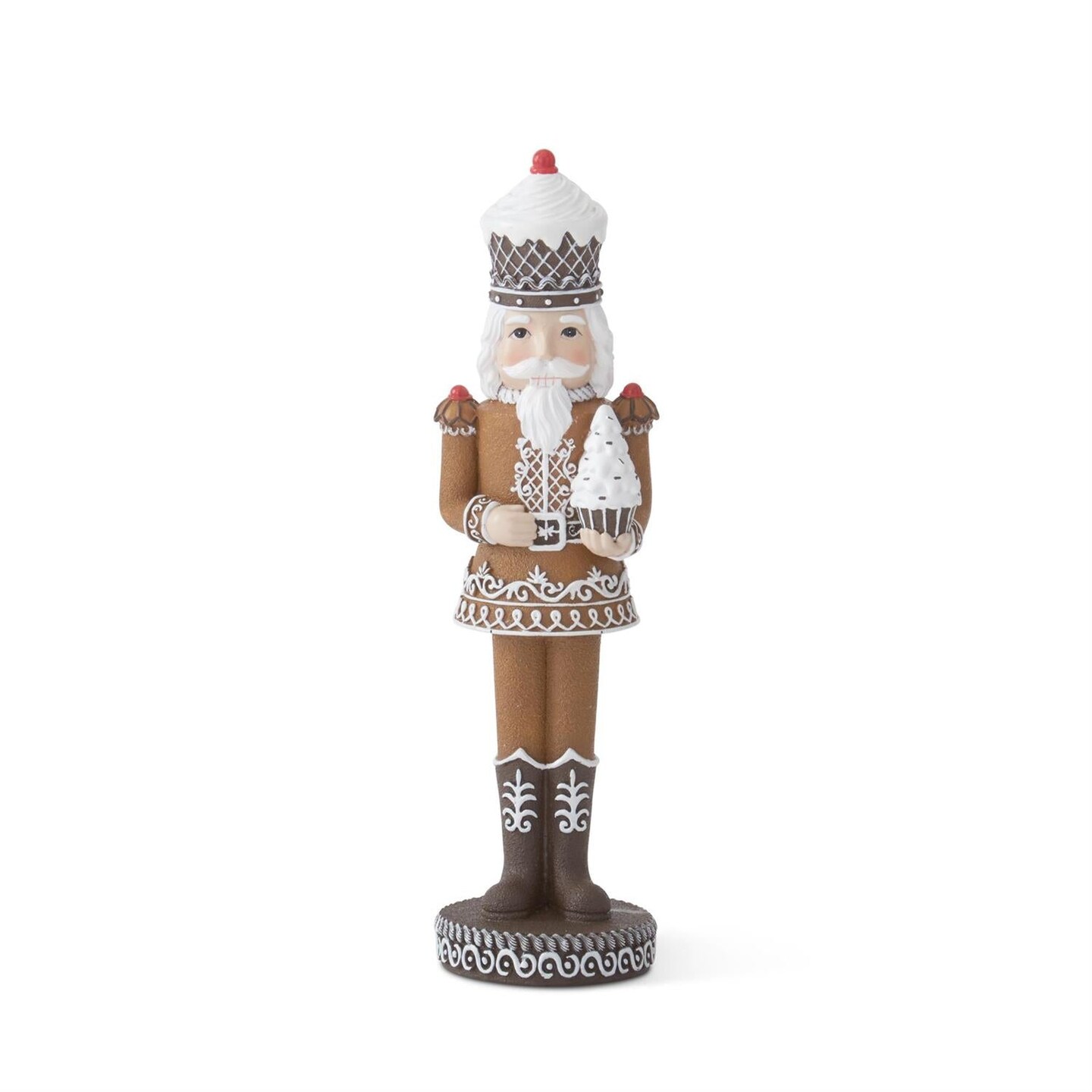 12.25&#x22; Gingerbread Nutcracker Holding White Cupcake Tree &#x2013; Whimsical Christmas Figurine