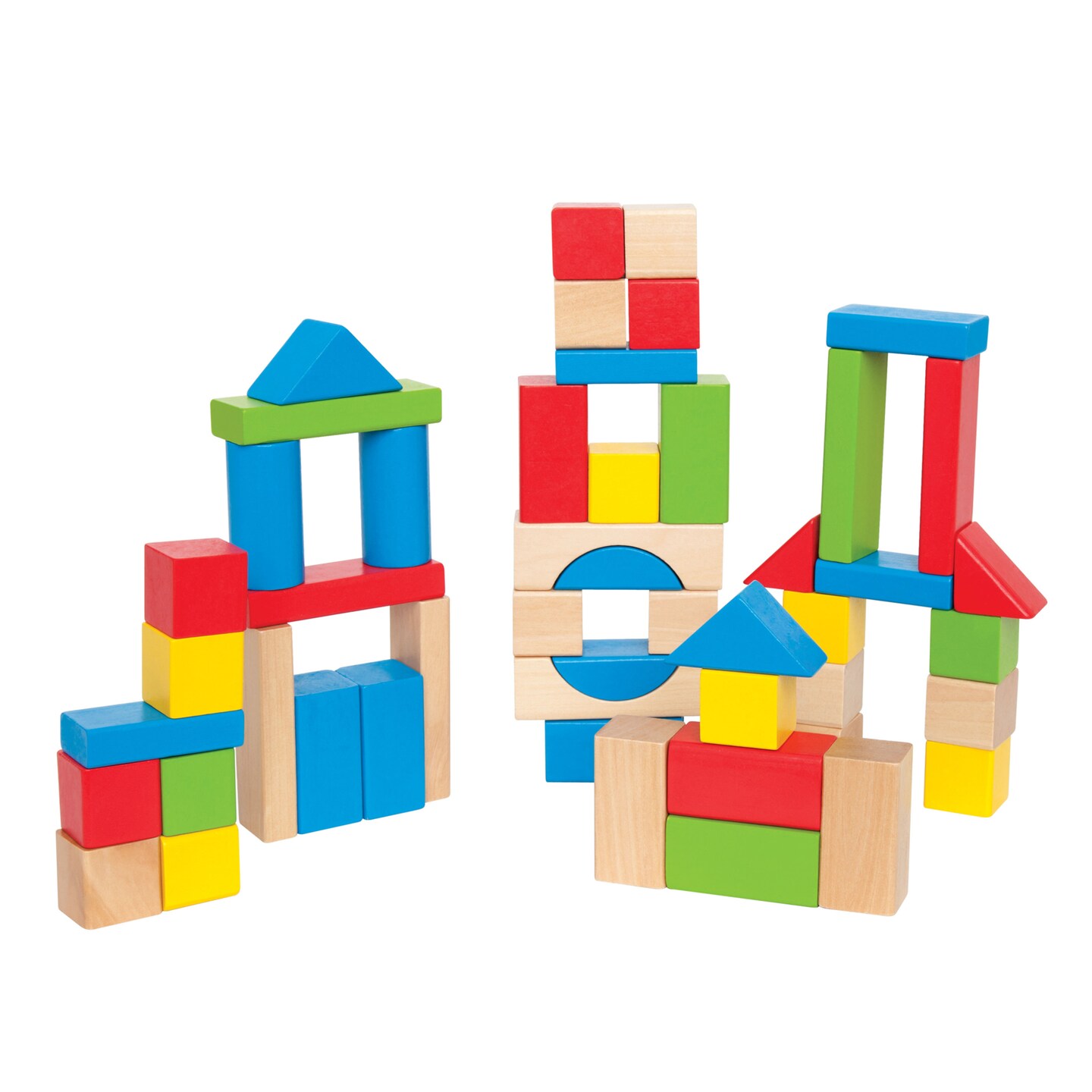 Hape Maple Wood Kids Building &#x26; Stacking Blocks, 50 Pieces