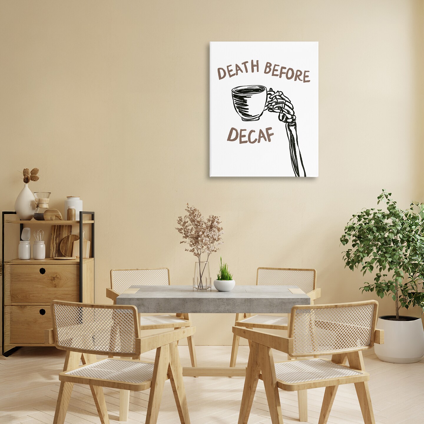 Stupell Industries Death Before Decaf Skeleton Canvas, design by JJ Design House LLC