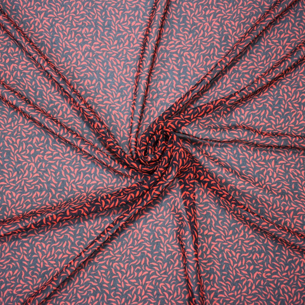 Red-Black Poly Abstract Printed Georgette Woven Fabric By the Yard