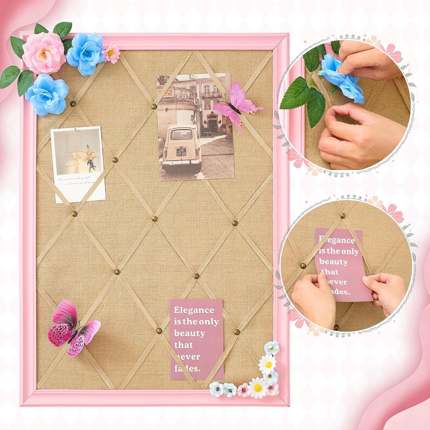 Pink Bulletin Cork Board with 20 Pushpins - 21&#x22;&#xD7;27&#x22;