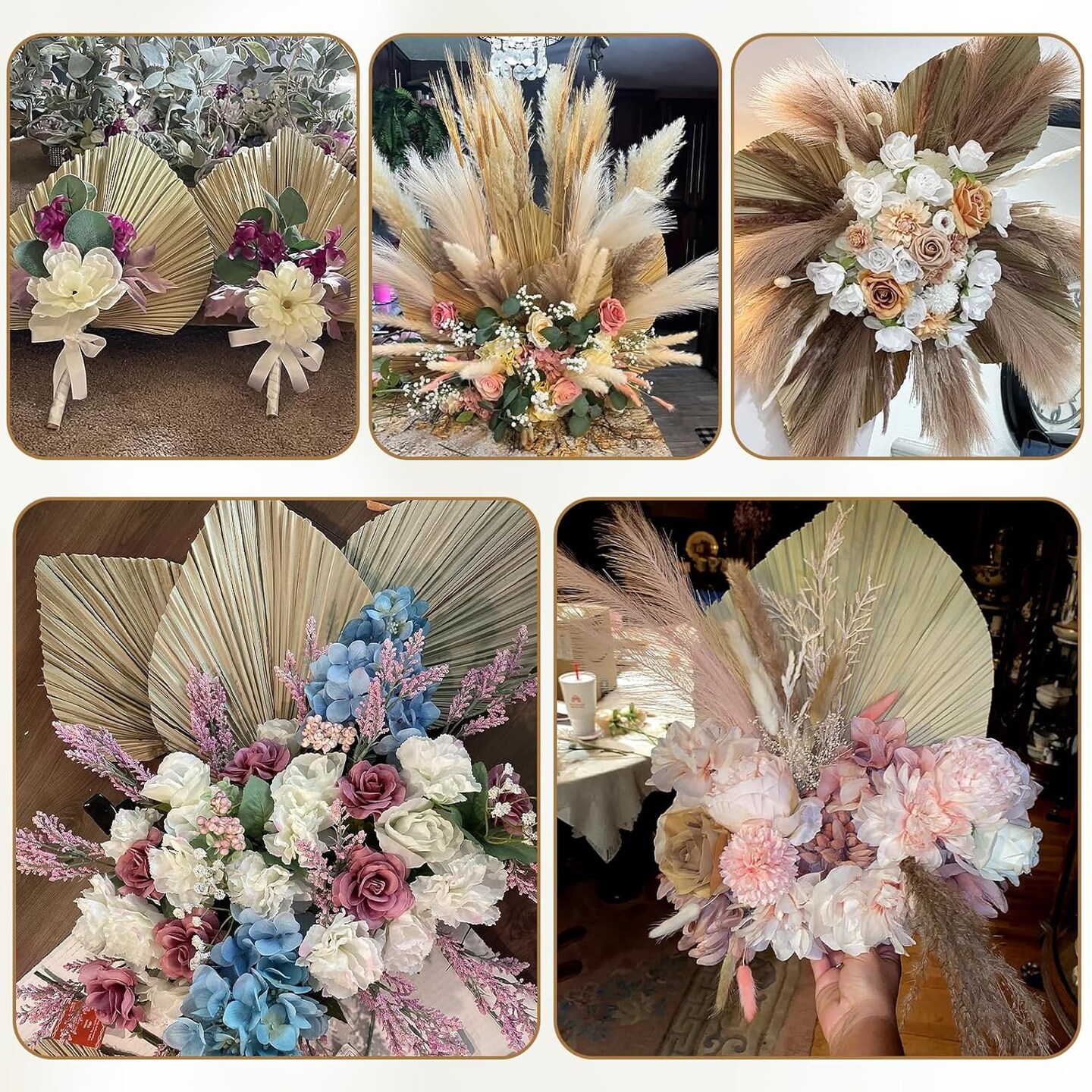 Large Dried Palm Spears Bunny Tails Pampas Reed Grass(Muliticolor)