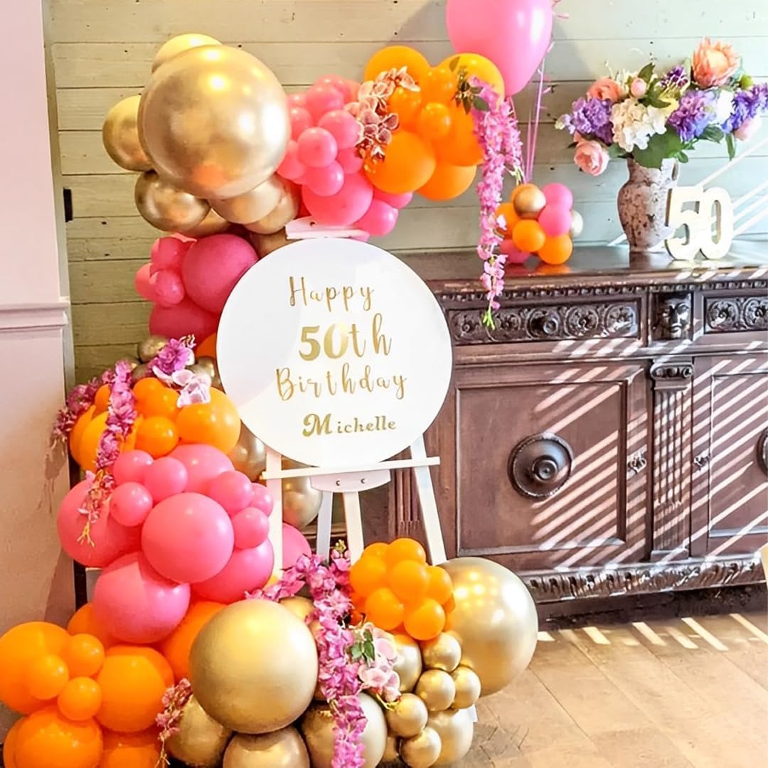 12 inch Hot Pink and Orange Balloons(Pink Orange Gold)12.6 x 8.6 x 0.3 inches