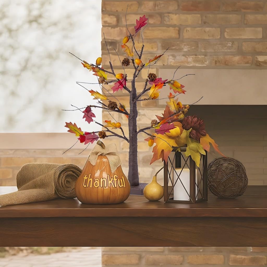 2 Pack Lighted Fall Trees Centerpiece - 24 Inch (Battery Operated)