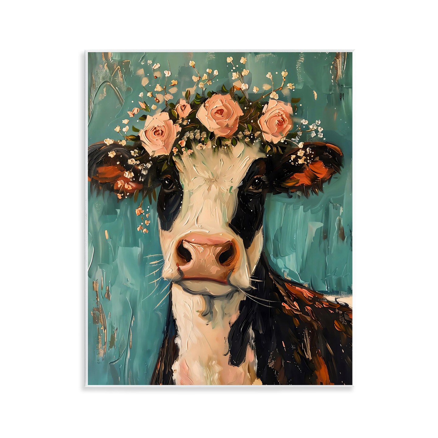 Stupell Industries Pretty Pink Flower Cow Wall Plaque, design by LSR Creative Studio
