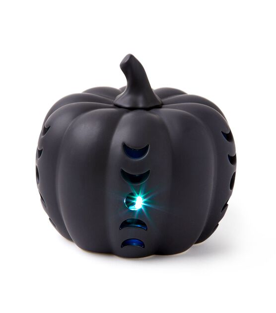 Black Pumpkin Ceramic Moon Phase Halloween Decor with LED Light
