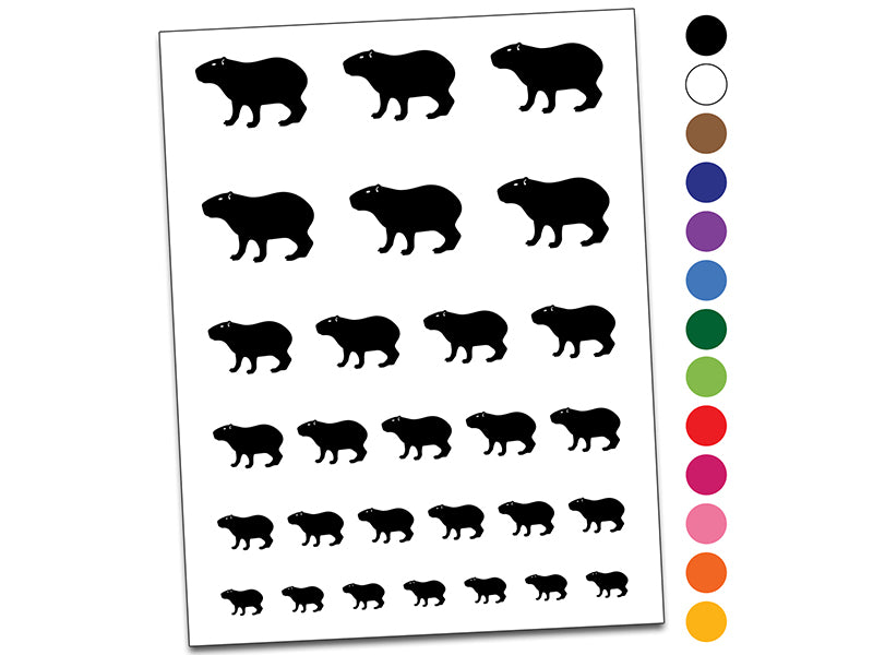 Capybara Standing Silhouette Temporary Tattoo Water Resistant Fake Body Art Set Collection