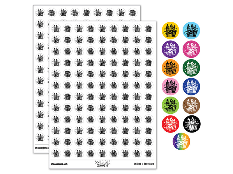 Spooky Scary Haunted House Mansion with Bats Broken Windows 200+ 0.50&#x22; Round Stickers
