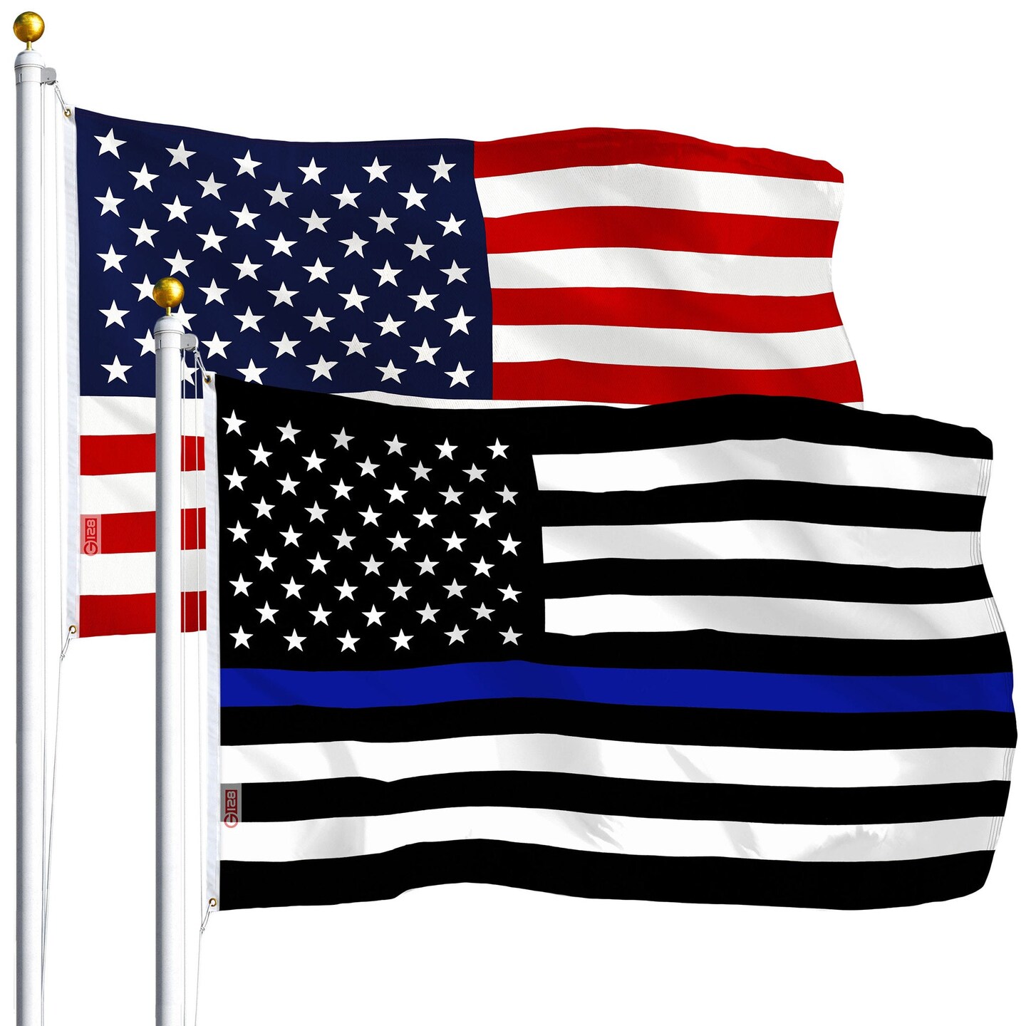 G128 Combo Pack: USA American Flag 3x5 Ft 75D Printed Stars &#x26; Thin Blue Line Flag 3x5 Ft 75D Printed