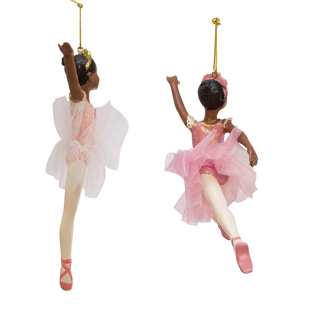 6.5&#x22; African American Ballerina Ornaments &#x2013; Set of 2 Assorted Elegant Christmas Decorations