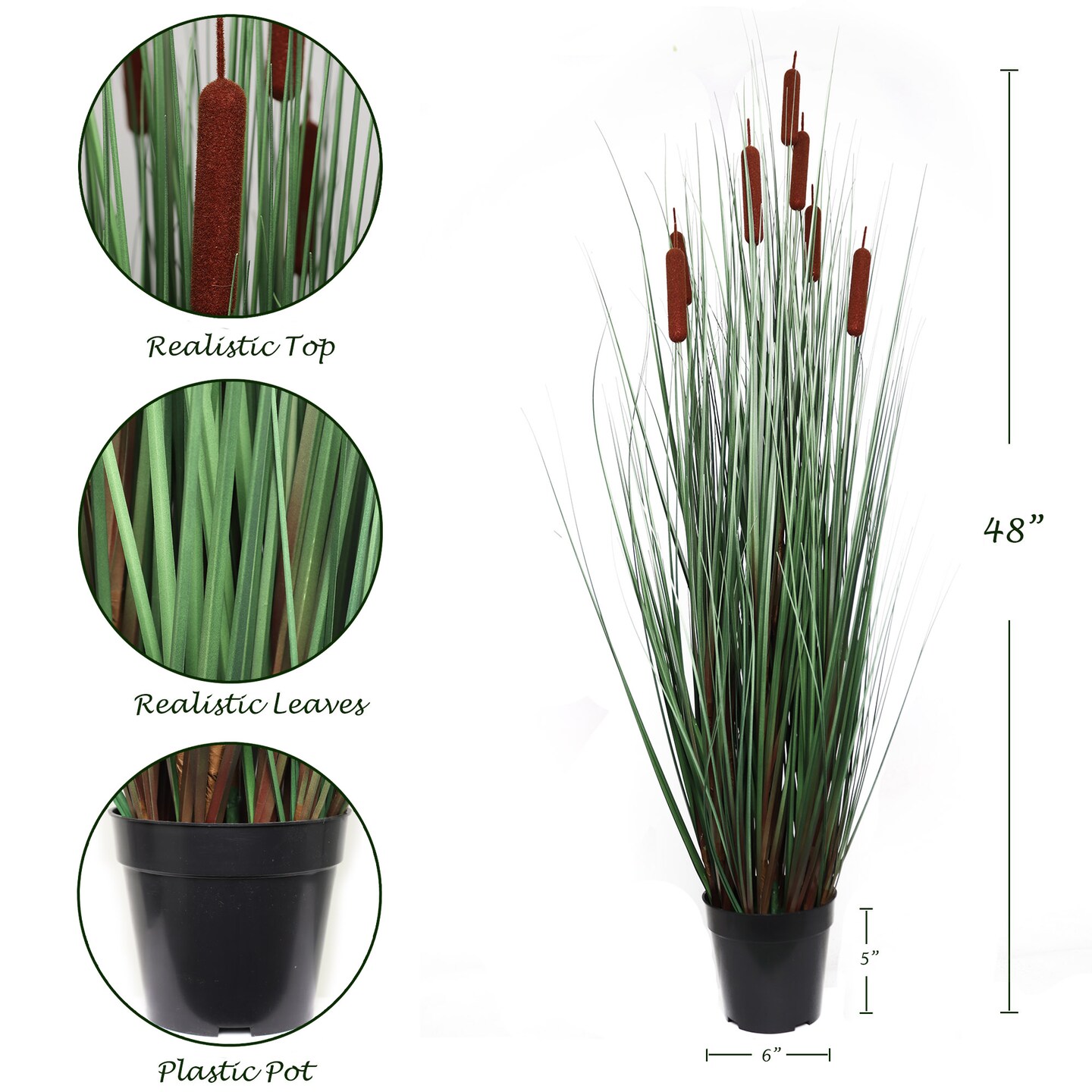 4-Foot Tall Artificial Cattail Grass in Decorative Pot | Low Maintenance Faux Plant for Home and Office Decor | Floral Home by Artificial Flowers