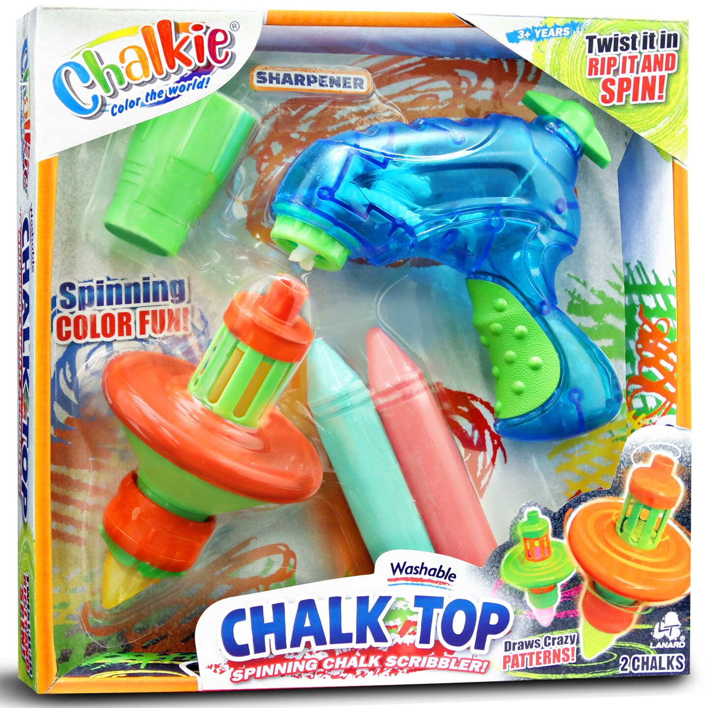 Lanard Chalkie: Chalk Top - Spinning Chalk Scribbler, Rip Cord Launcher, 2 Sticks &#x26; Sharpener, Draws Crazy Patterns, Outdoor Art Play Toy, Kids Age 3+