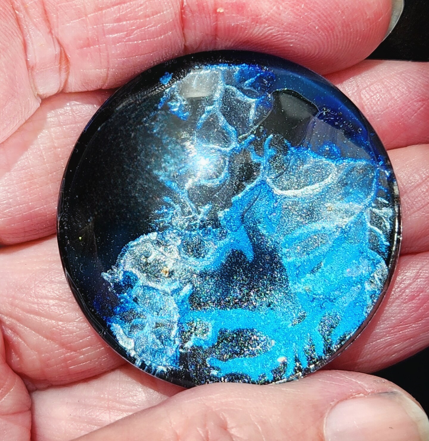 Glowing hand painted abstract glass refrigerator magnets, mica