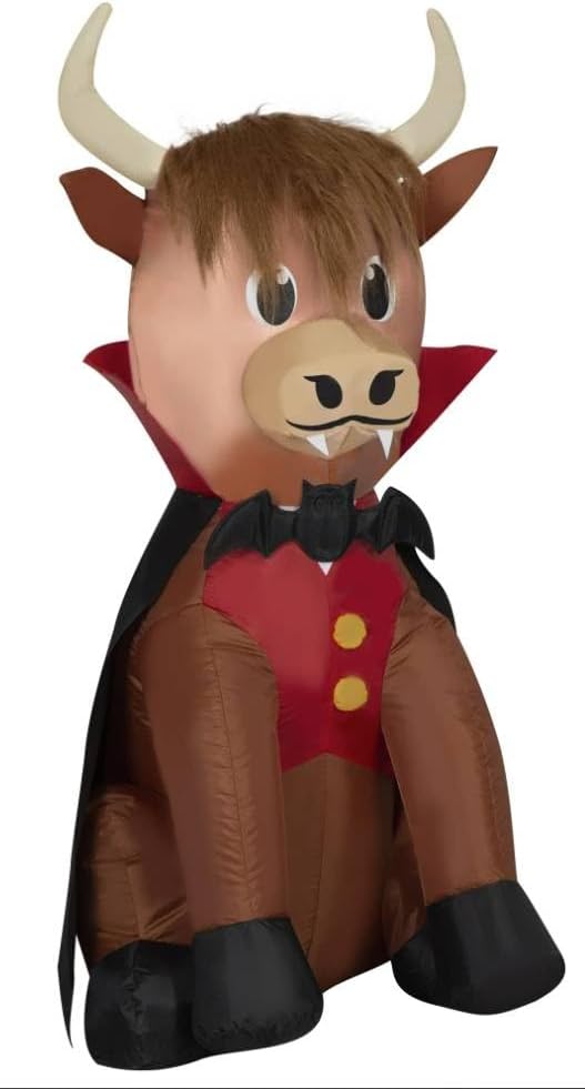 3.5&#x27; Gemmy Airblown Inflatable Halloween Highland Cow as Vampire Yard Decoration 554026