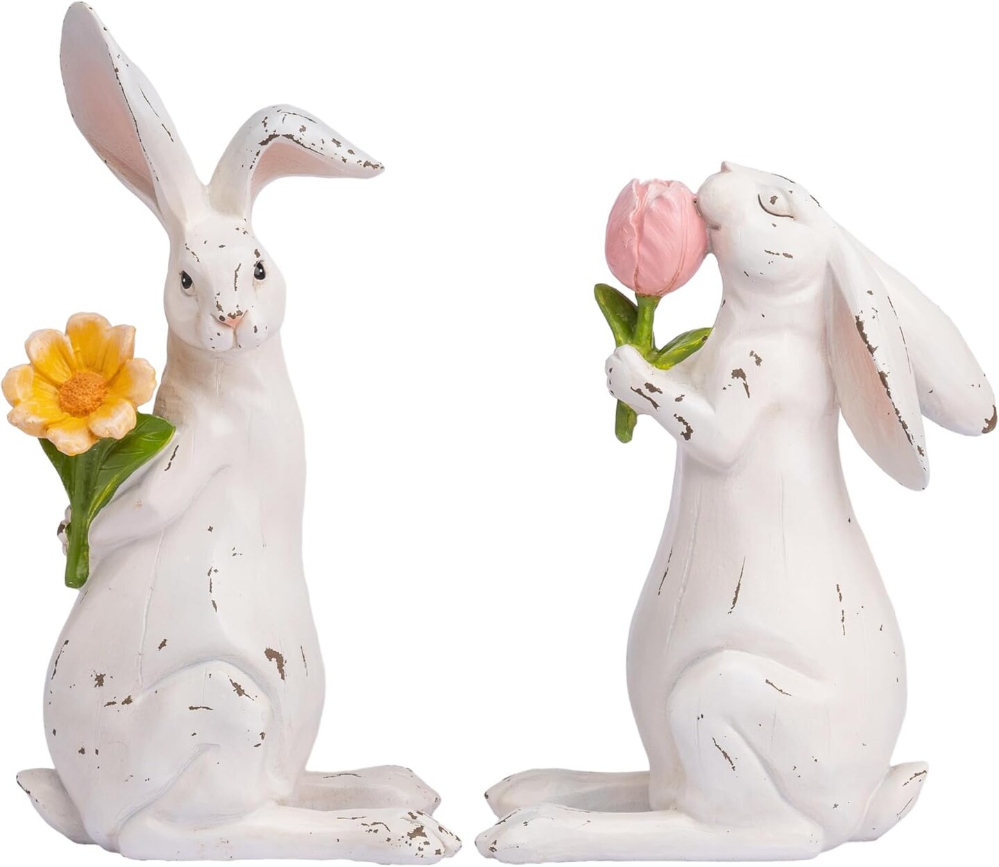 Easter Bunny Decorations for Home, Large White Couple Rabbits Figurine Tabletop Decor, 2Pcs Cute Easter Gifts Resin Statues for Spring Holiday Indoor Party Table Centerpieces, 9.6&#x22;