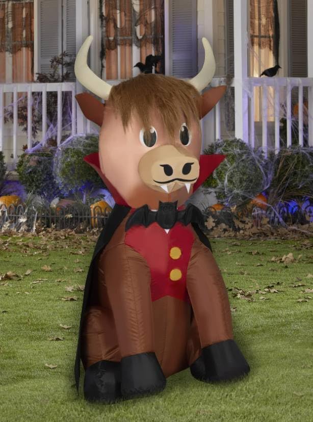 3.5&#x27; Gemmy Airblown Inflatable Halloween Highland Cow as Vampire Yard Decoration 554026