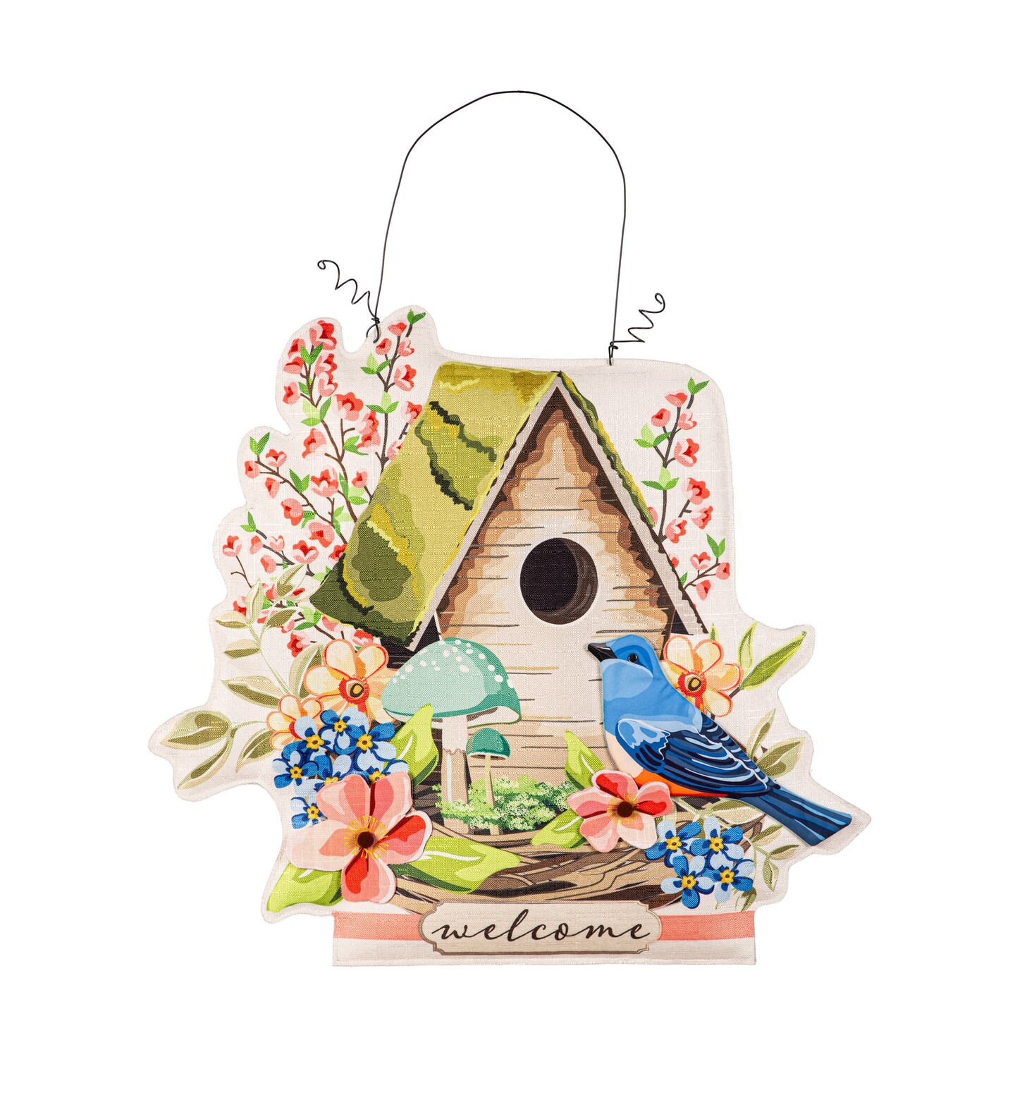 Easter Bunny and Spring Birdhouse Reversible Door Decoration