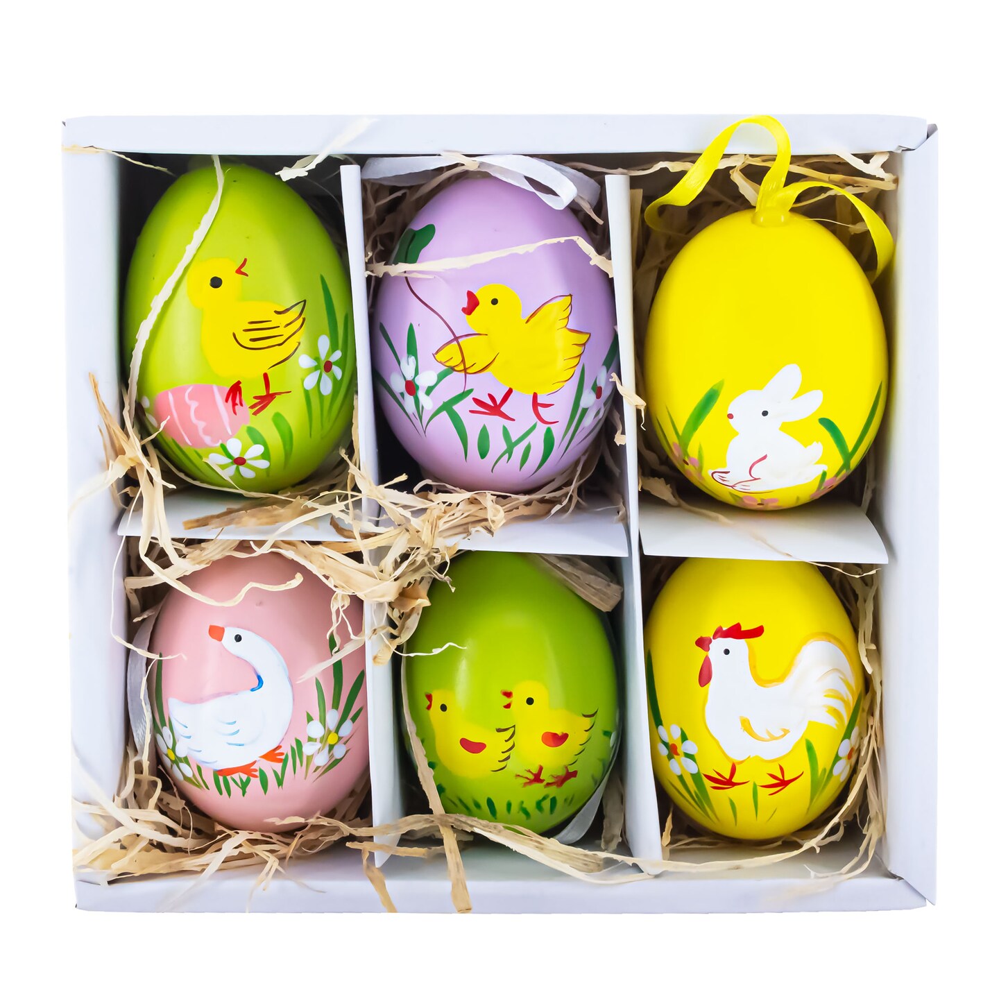 Set of 6 Real Eggshell Bunny, Chick and Goose Easter Egg Ornaments