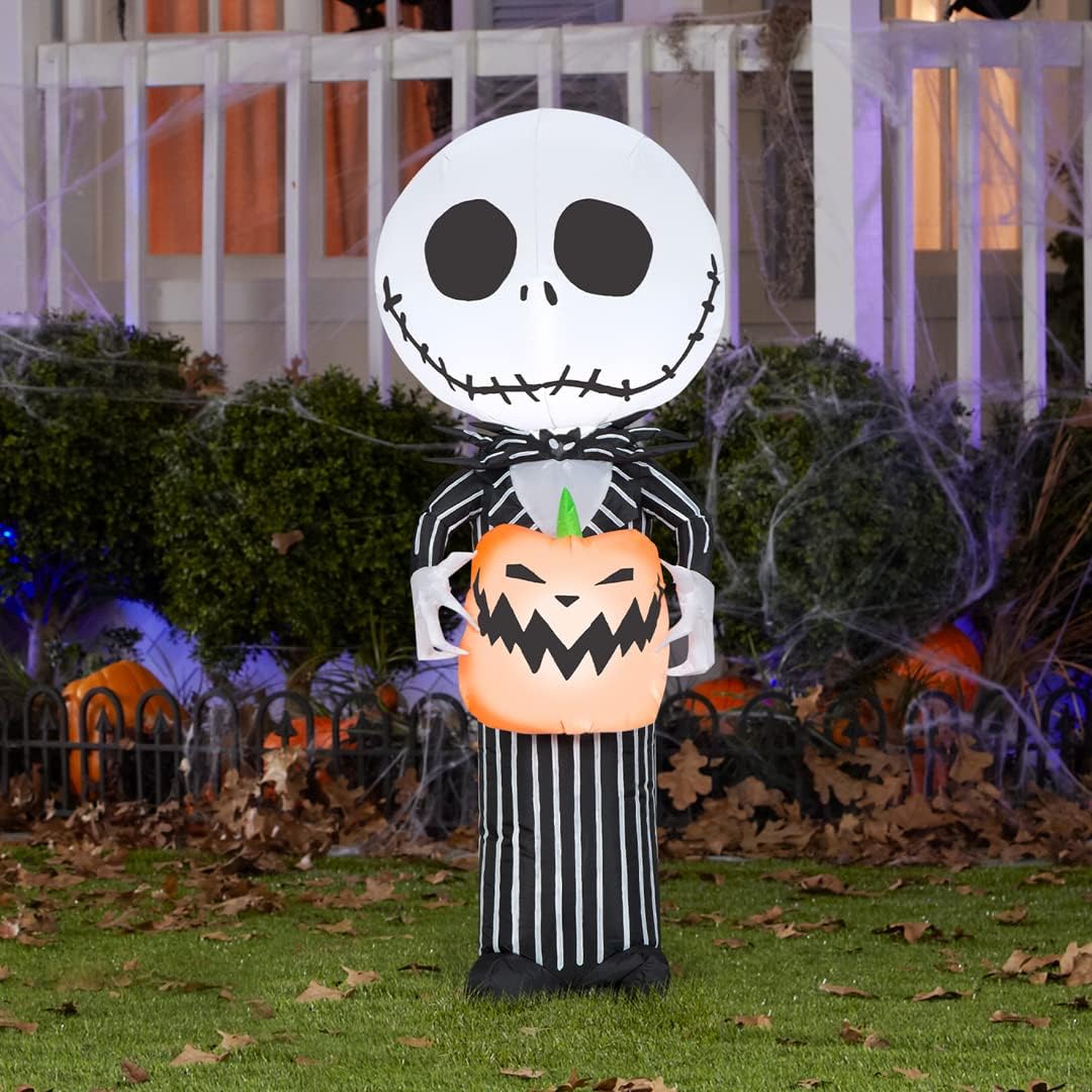 3.5&#x27; Gemmy Airblown Inflatable Nightmare Before Christmas Jack Skellington Holding Jack O&#x27; Lantern Yard Decoration 228683