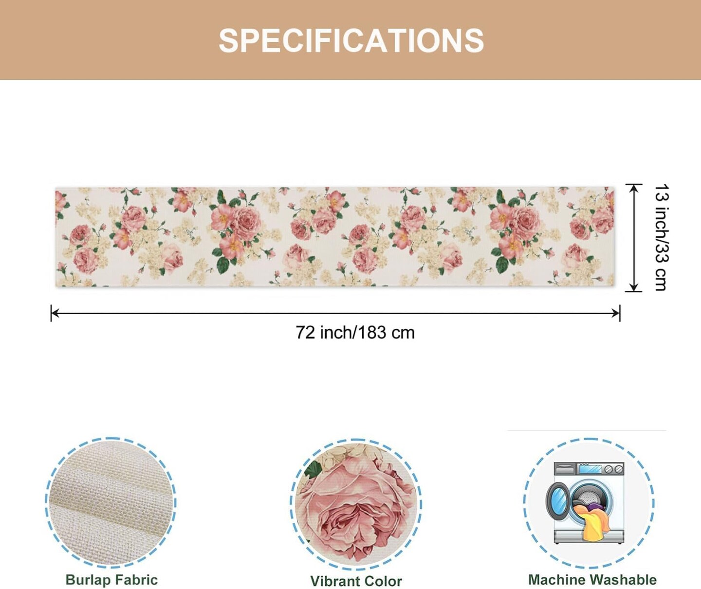 Spring Pink Peony Table Runner 13x72 Inch Spring Pink and Yellow Flowers Kitchen Dinning Table Decoration for Indoor Outdoor Home Party D&#xE9;cor